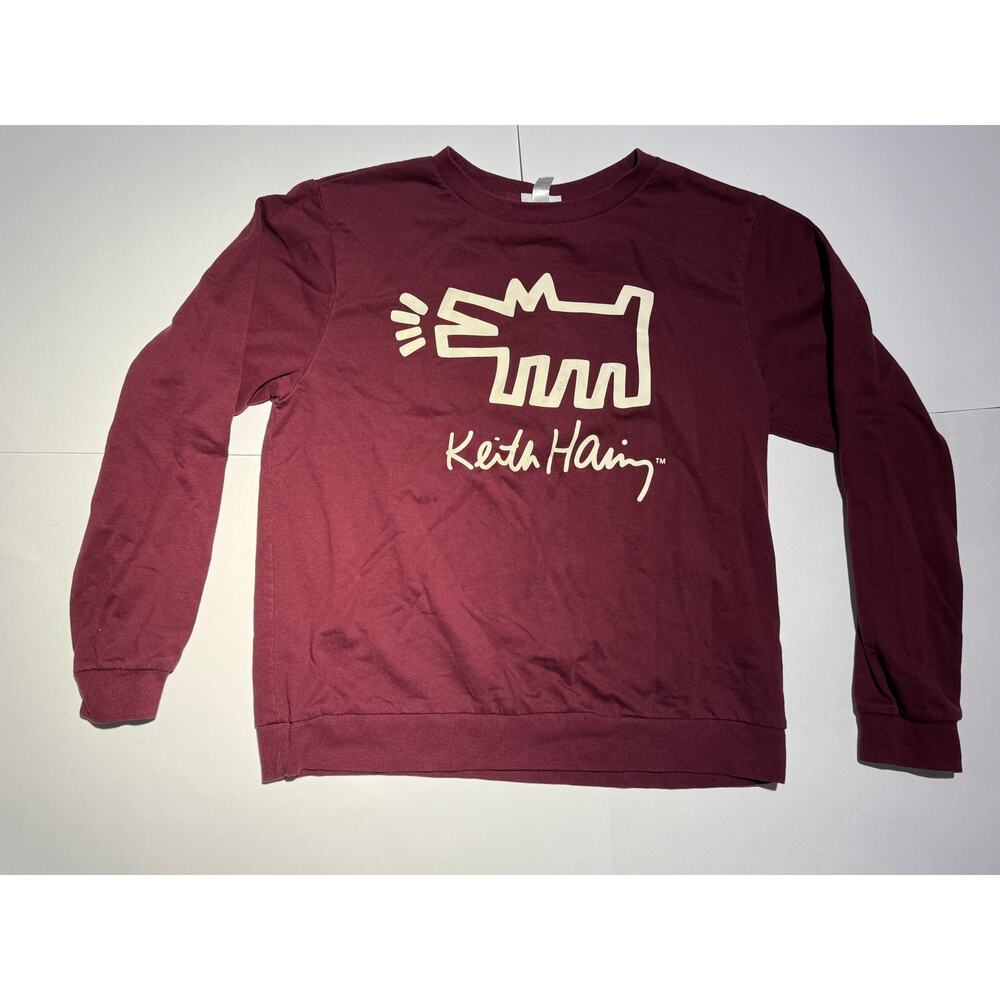Keith Haring Barking Dog Graphic Sweatshirt (Maroon, Size Small)